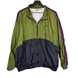 Vintage 1990s Nike Track Jacket Green Purple Nylon Windbreaker - XL